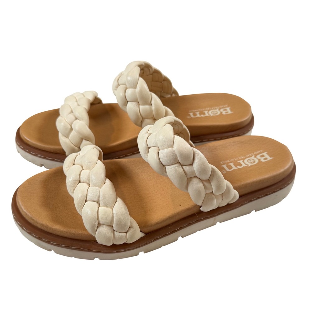 Born Freesia Braided Slide Sandals Cream White Leather Comfort Platform Shoes 9